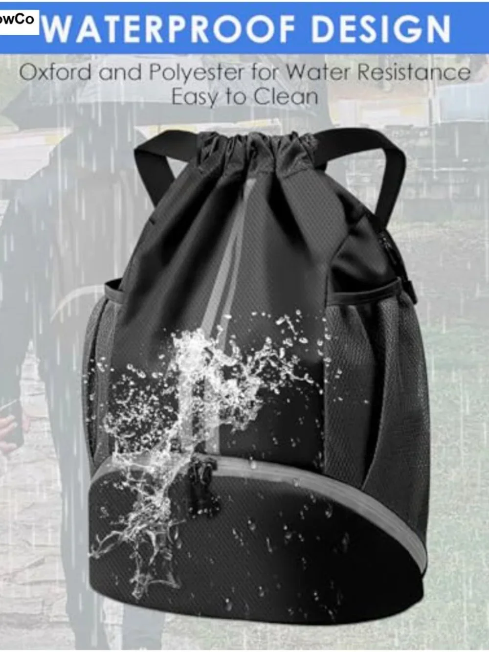 Waterproof Drawstring Soccer Bag Ball Shoe Compartment Sports Backpack
